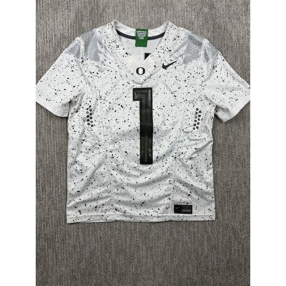 Nike Oregon Ducks Eggshell Speckled #1 Football Jersey Men's L White Black Ltd